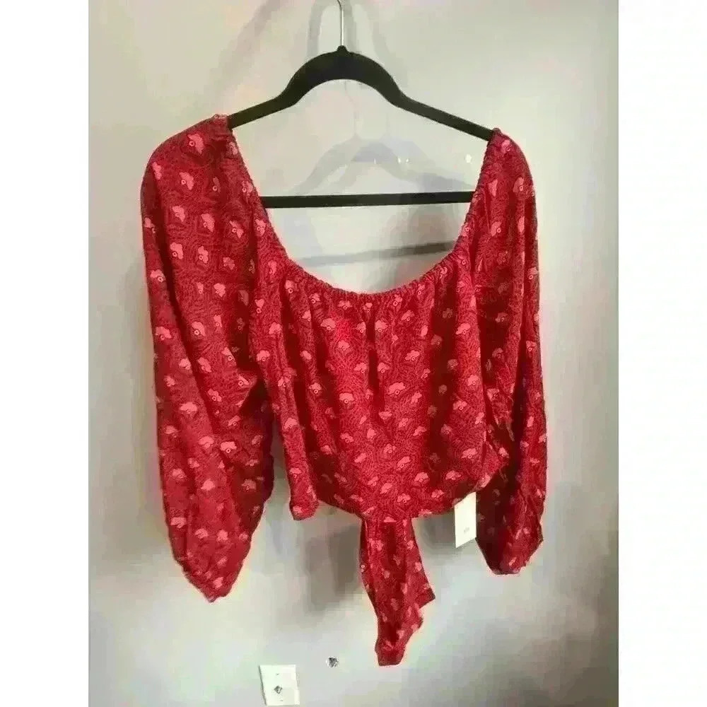 Citrine Teza Collection Renee Tie Versatile Crop Printed Long Sleeve Top Large - Picture 7 of 8
